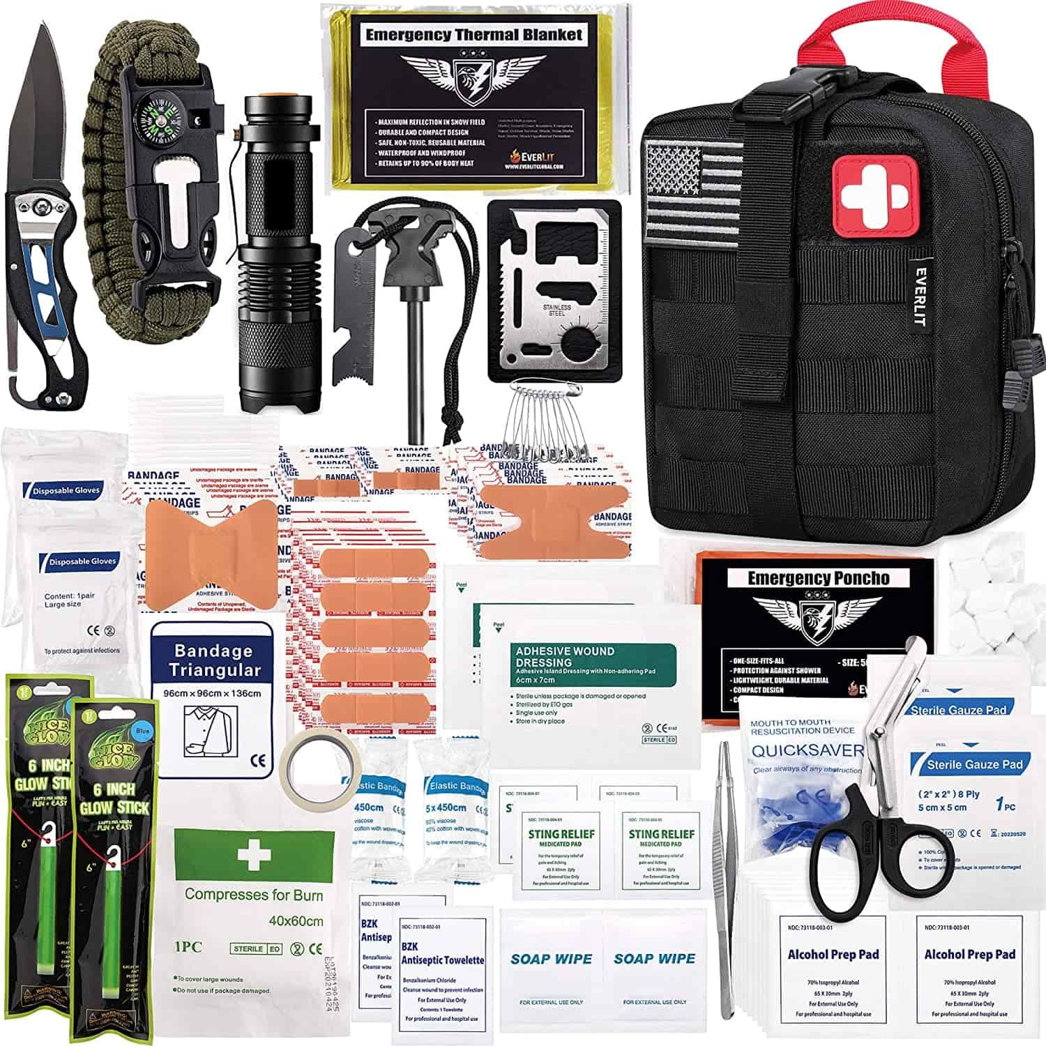 Svart Survival First Aid Kit Innehåller 250 delar First Aid Kit