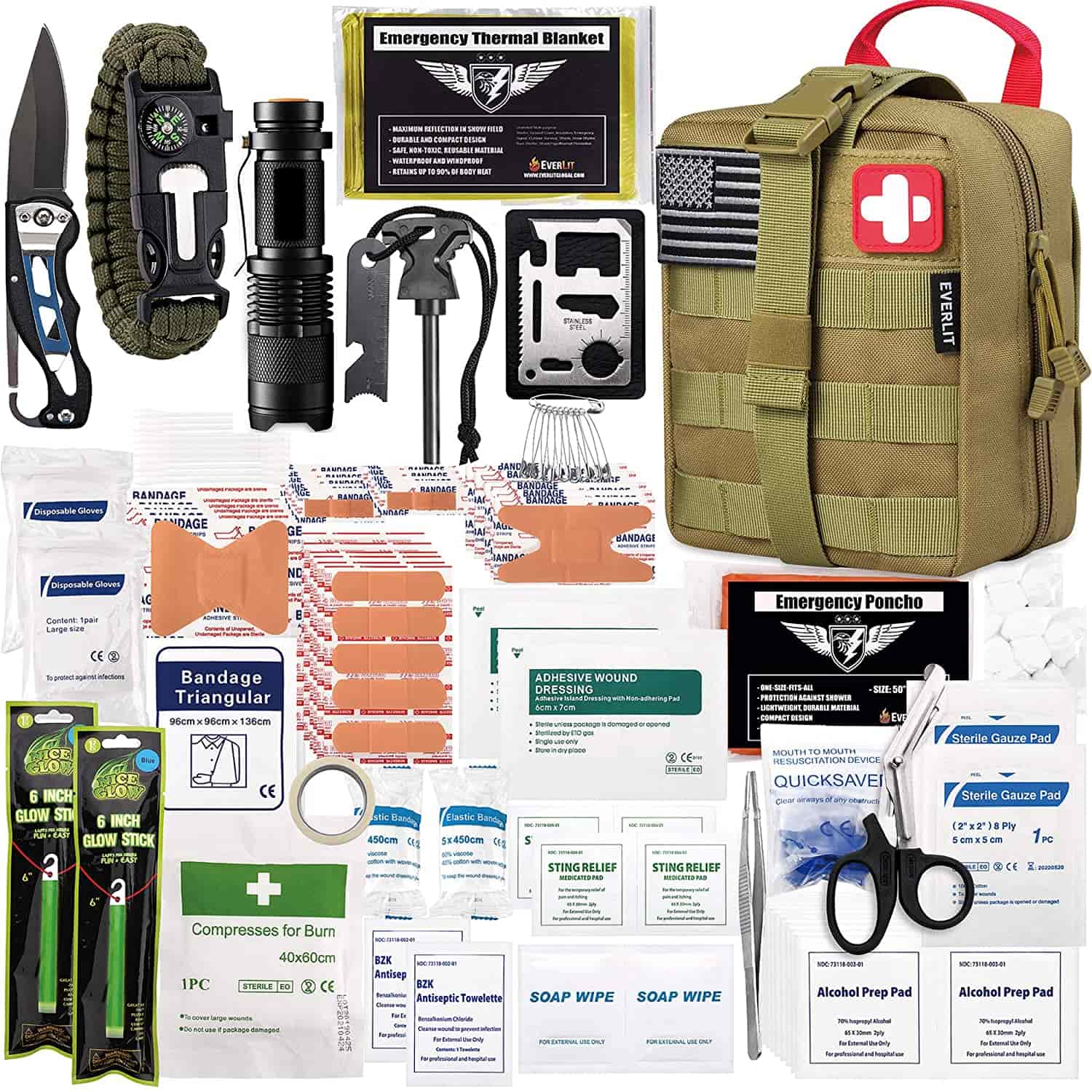 Brun Survival First Aid Kit Innehåller 250 delar First Aid Kit